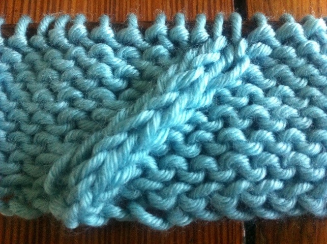 Example of the Twist Four Back Cable Stitch on a Reverse Stockinette Panel