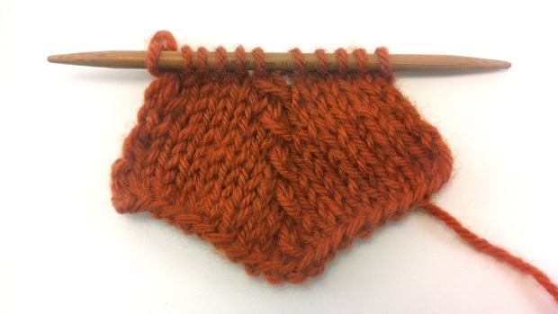 Example of the Slip, Knit Two, Pass Double Decrease (sk2p)