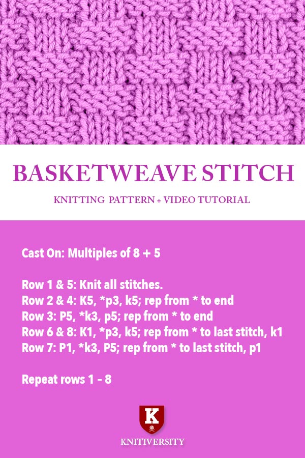 Basketweave Stitch Knitting Pattern Instructions
