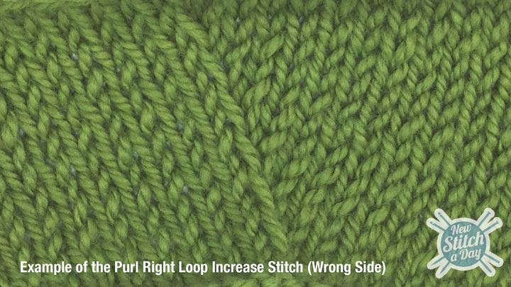 Example of the Purl Right Loop Increase (Wrong Side)