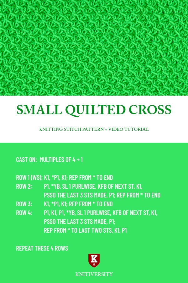 Small Quilted Cross Stitch Knitting Pattern Instructions