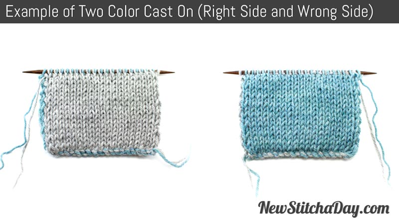 Example of the Two color Cast On for Double Knitting Right Side and Wrong Side