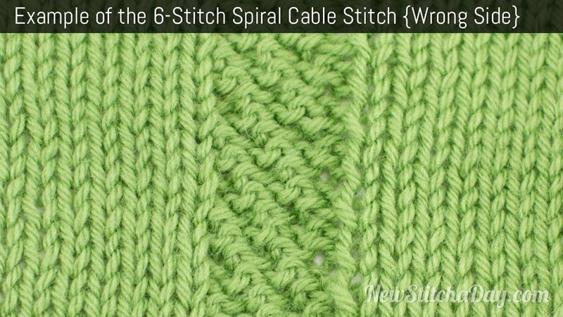 Example of the 6 Stitch Spiral Cable Stitch (Wrong Side)