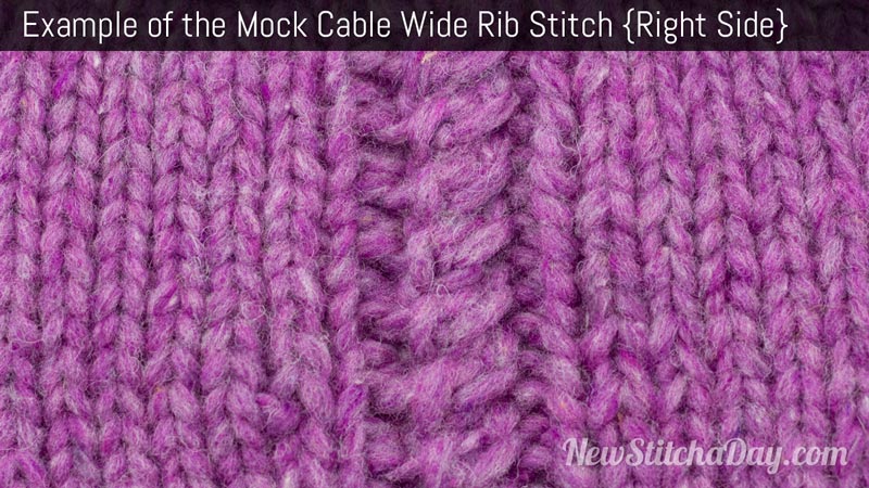 Example of the Mock Cable Wide Rib Stitch. (Right Side)