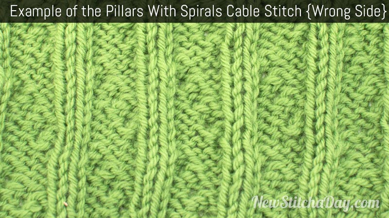 Example of the Pillars With Spirals Cable Stitch. (Wrong Side)